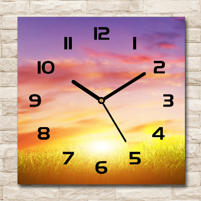 Horloge carrée en verre Coucher de soleil