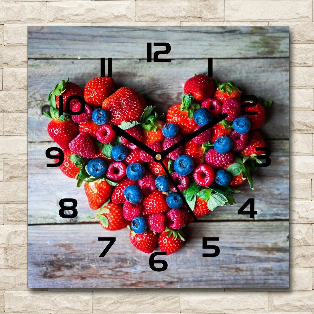 Horloge carrée en verre Coeur de fruit