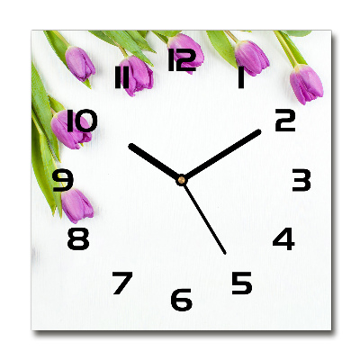 Horloge murale carrée Tulipes violettes