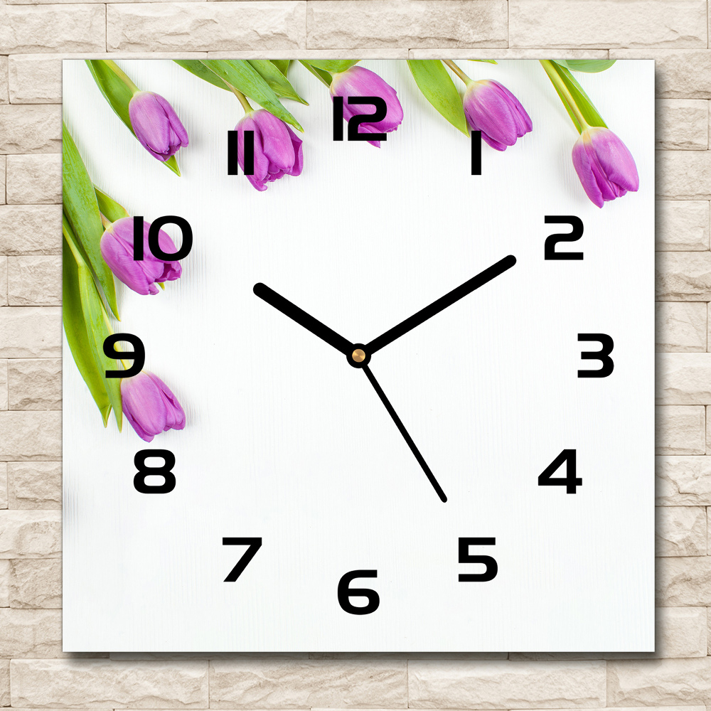 Horloge murale carrée Tulipes violettes