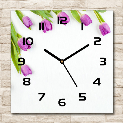 Horloge murale carrée Tulipes violettes