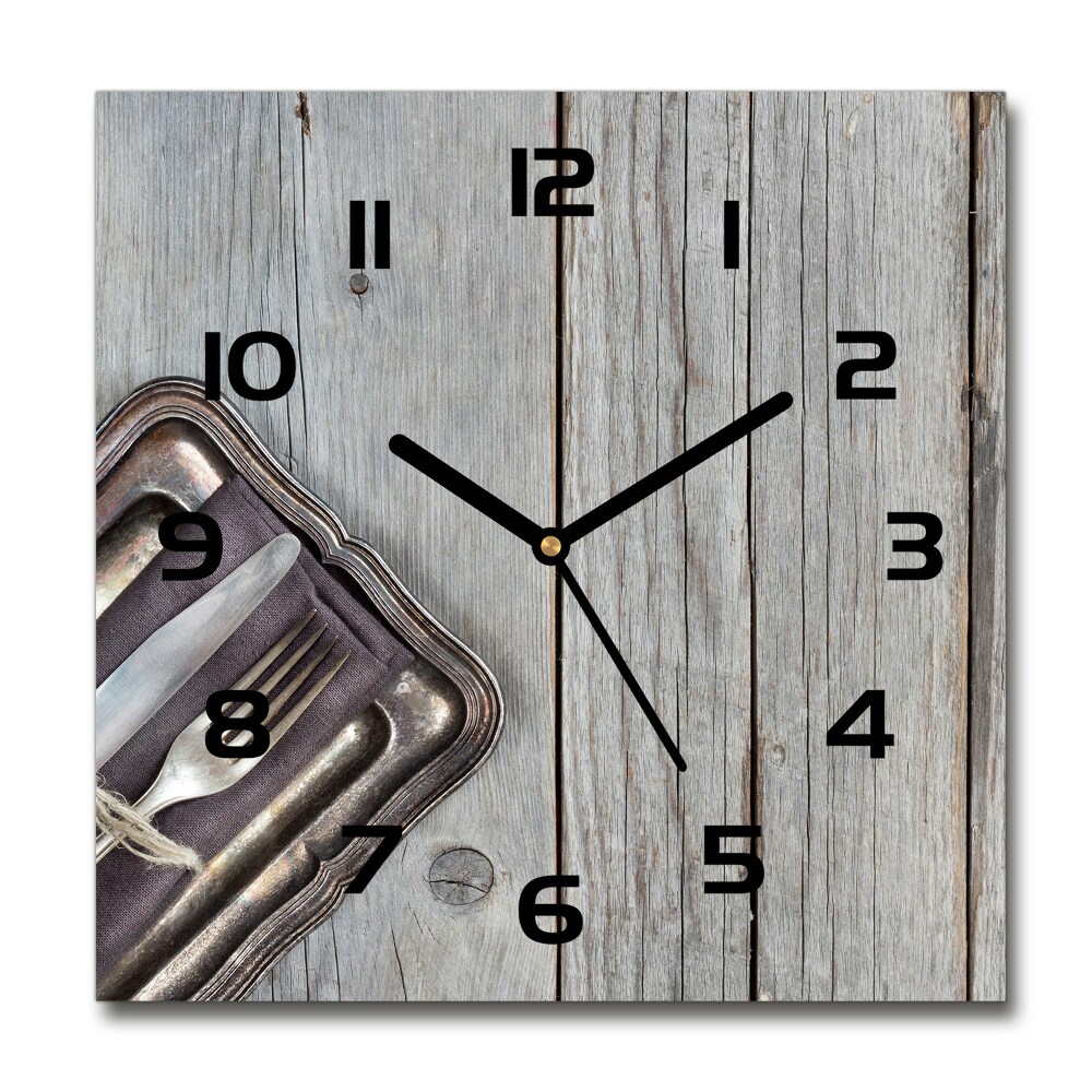 Horloge carrée en verre Couverts sur planches