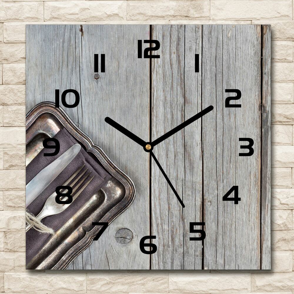 Horloge carrée en verre Couverts sur planches