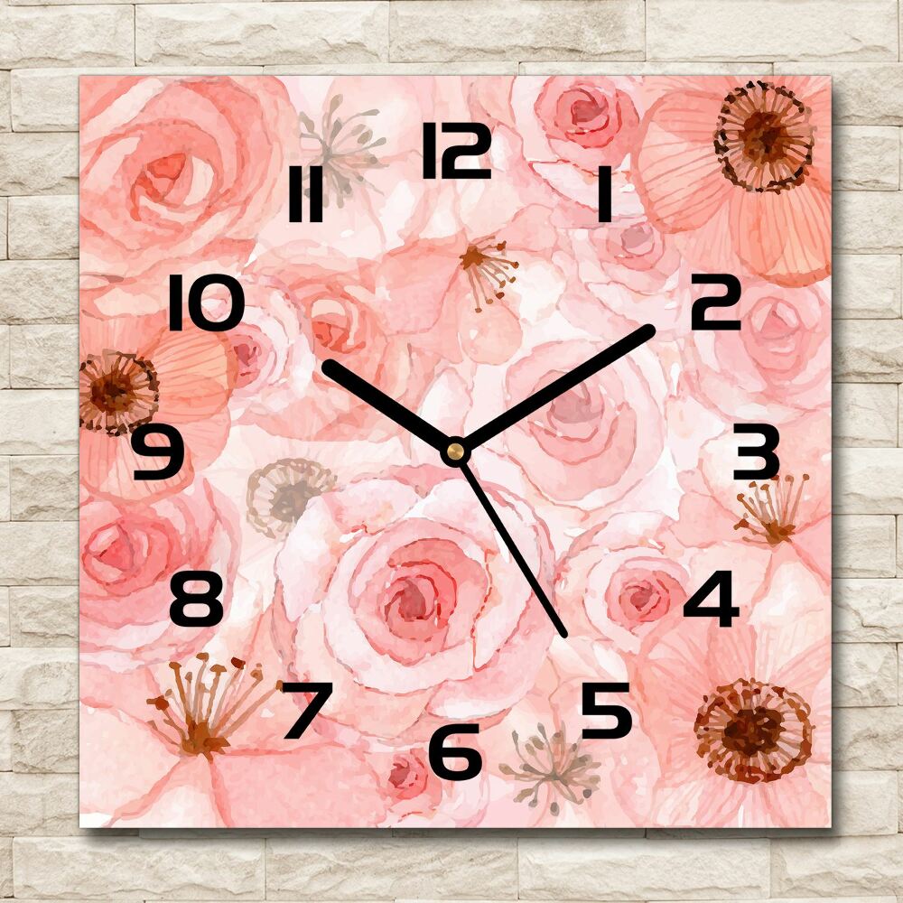 Horloge carrée en verre Motif floral