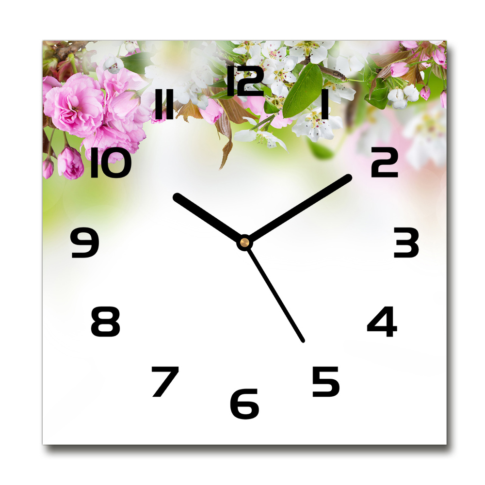 Horloge carrée en verre Fleurs de printemps