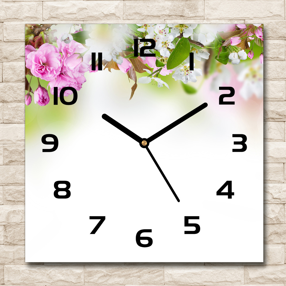 Horloge carrée en verre Fleurs de printemps