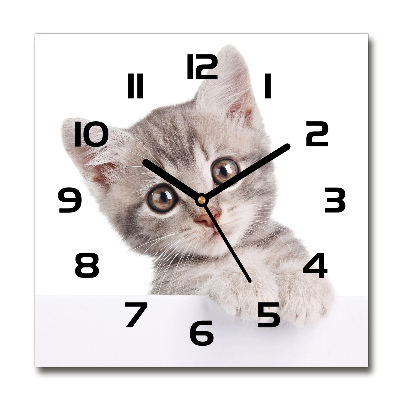 Horloge carrée en verre Chat gris