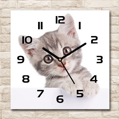 Horloge carrée en verre Chat gris