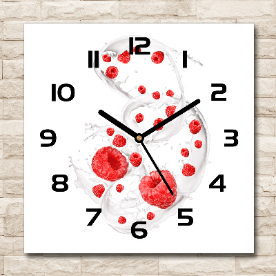 Horloge carrée en verre Framboises avec du lait