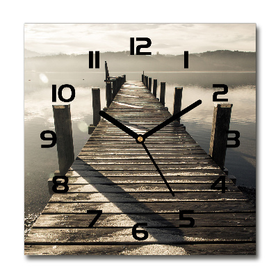 Horloge carrée en verre Jetée en bois