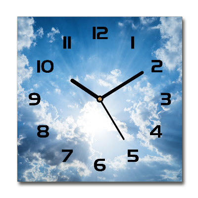 Horloge carrée en verre Nuages dans le ciel soleil