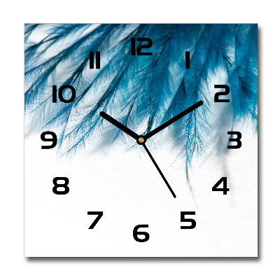 Horloge carrée en verre Plumes bleues