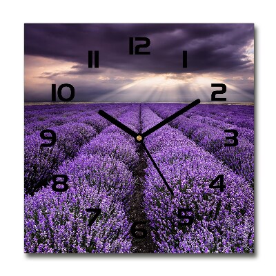Horloge carrée en verre Champ de lavande