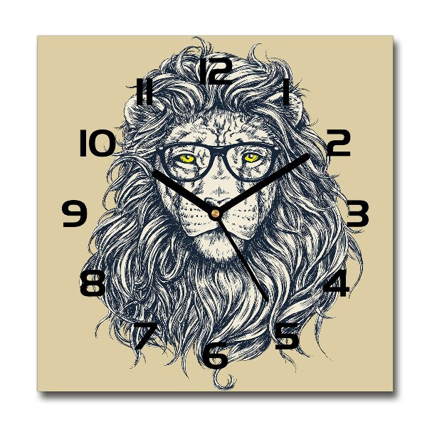 Pendule carrée en verre Lion hipster