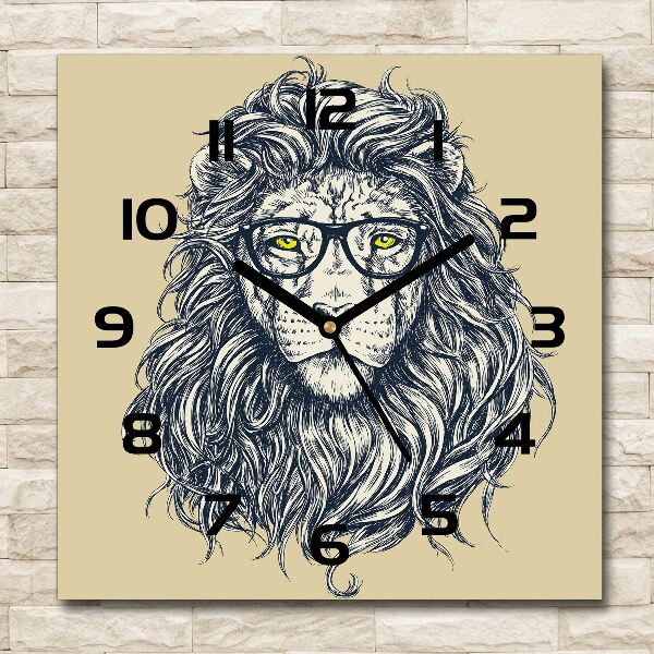 Pendule carrée en verre Lion hipster