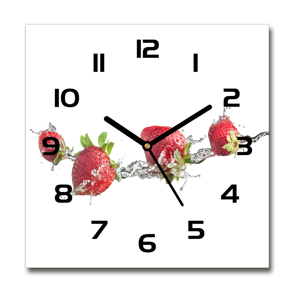 Horloge carrée en verre Des fraises et de l'eau