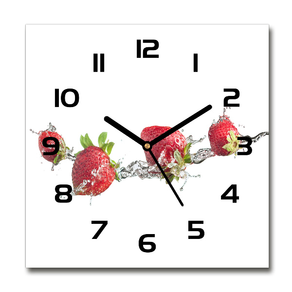 Horloge carrée en verre Des fraises et de l'eau