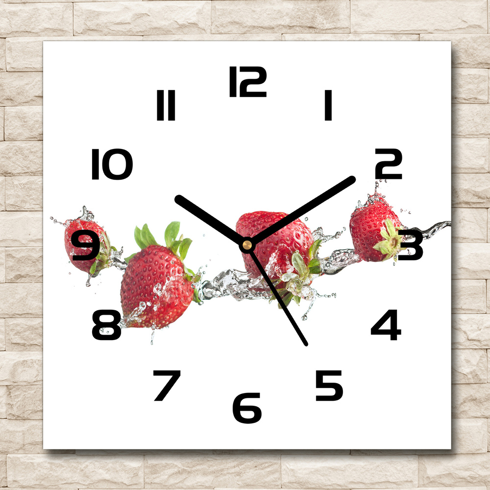 Horloge carrée en verre Des fraises et de l'eau