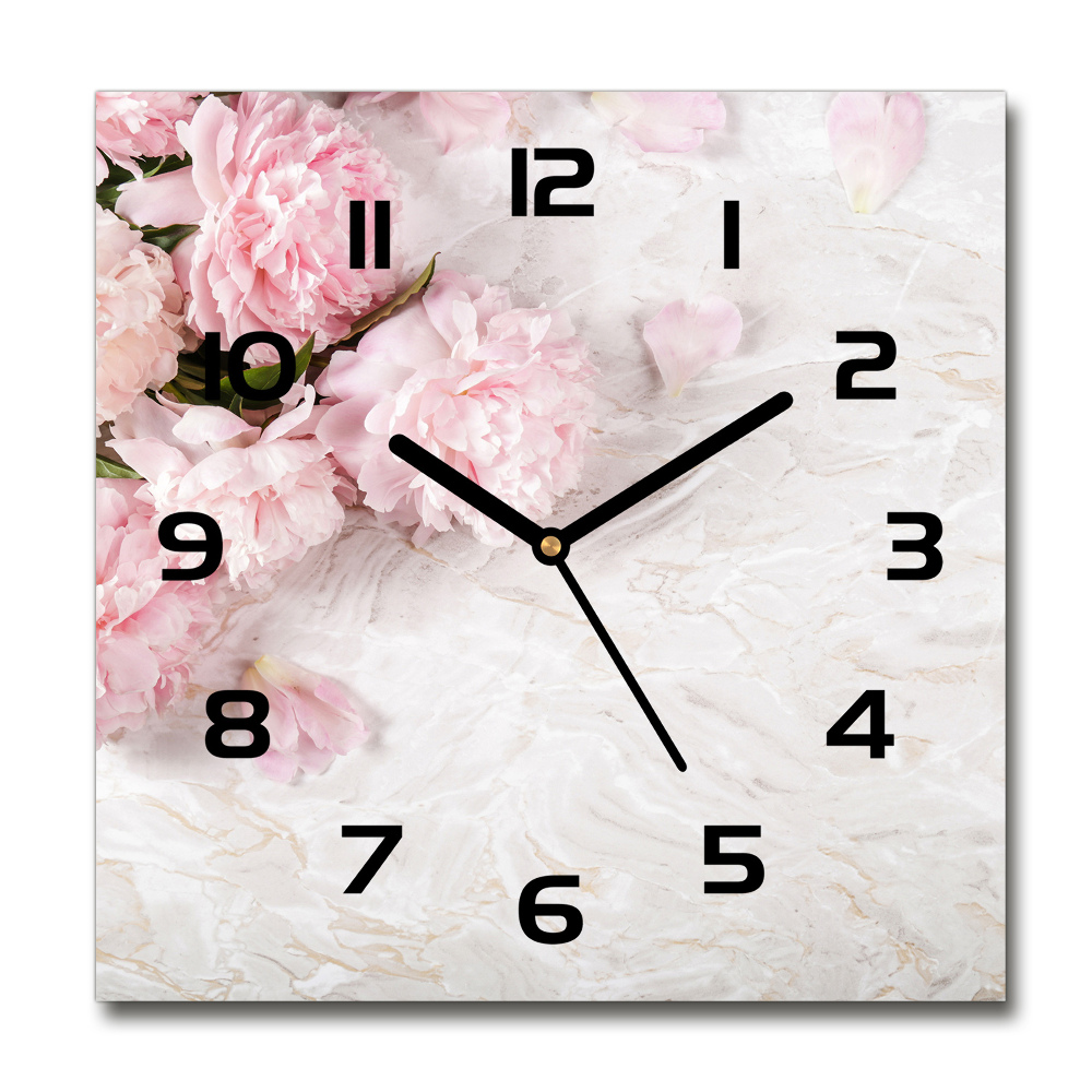 Horloge carrée en verre Pivoines