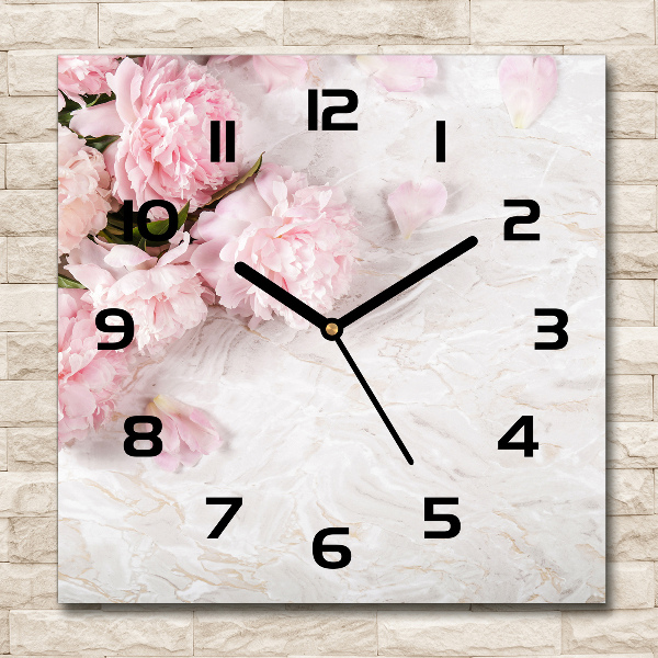 Horloge carrée en verre Pivoines