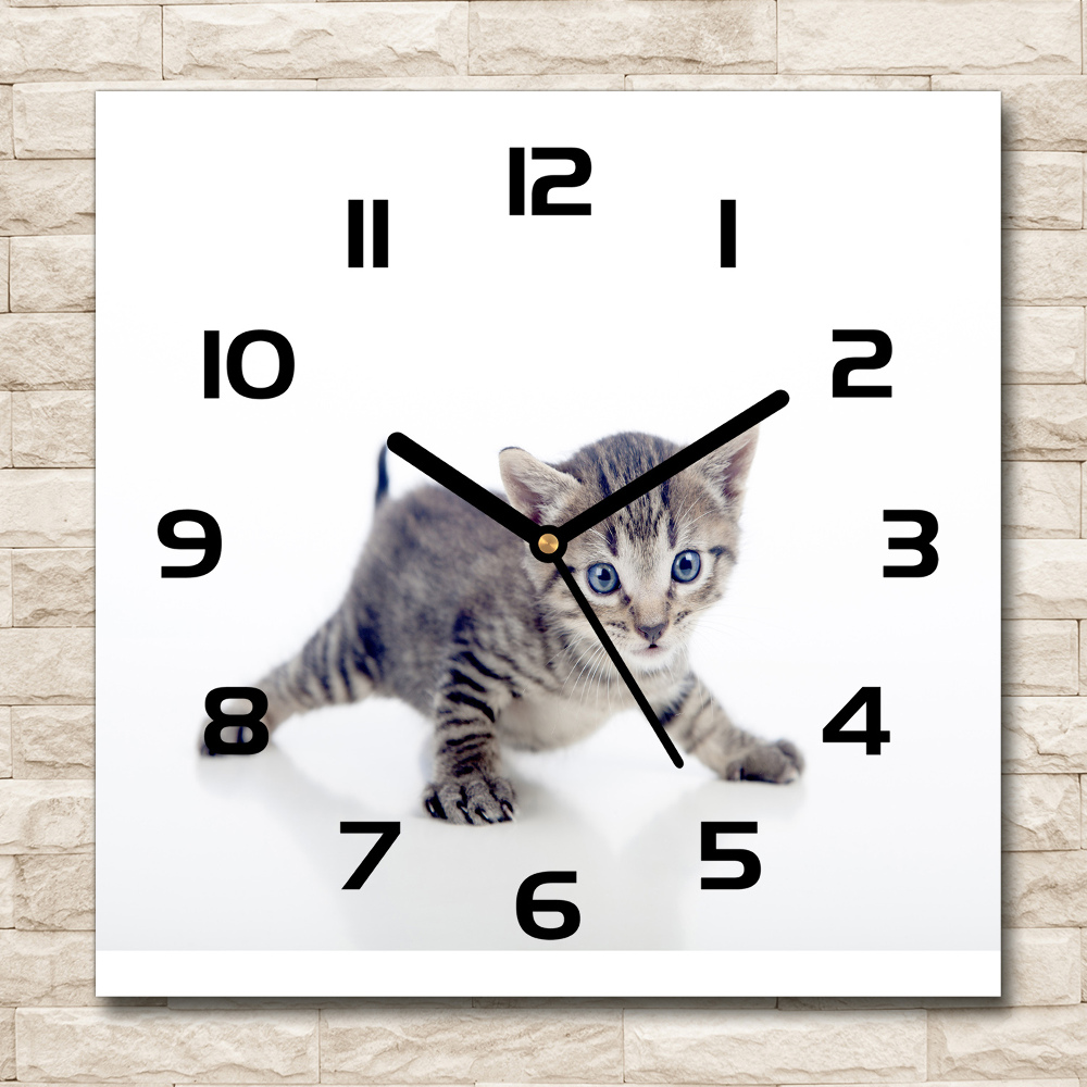 Horloge carrée en verre Petit chat