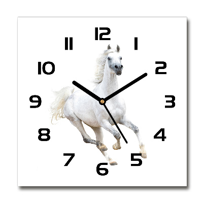 Horloge carrée en verre Cheval arabe blanc