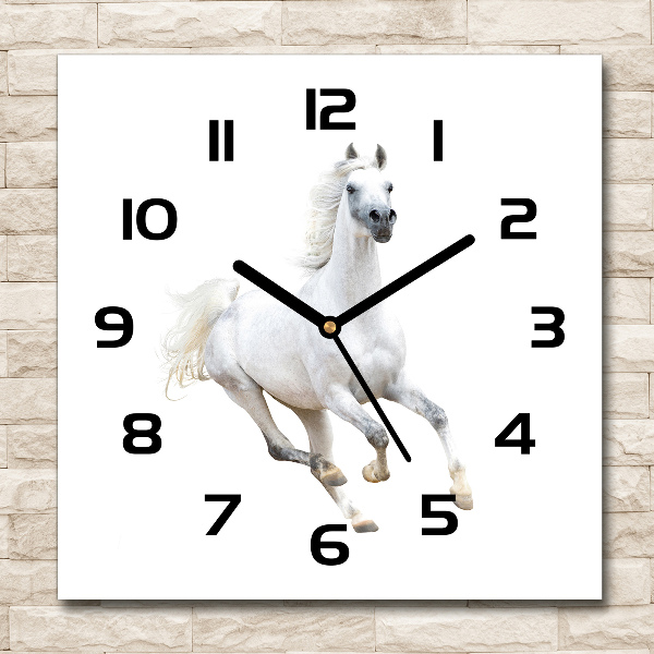 Horloge carrée en verre Cheval arabe blanc