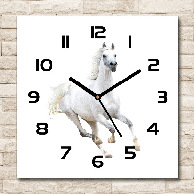 Horloge carrée en verre Cheval arabe blanc