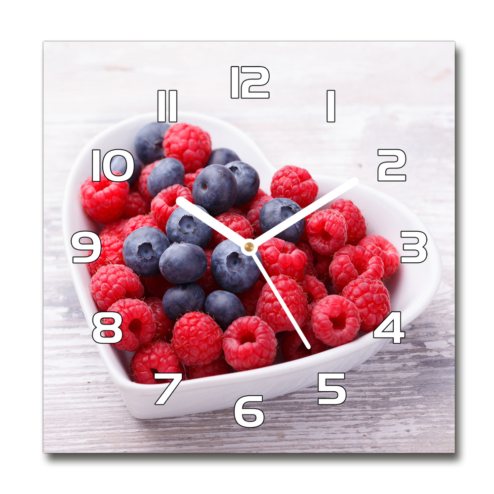 Horloge carrée en verre Framboises et myrtilles