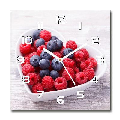 Horloge carrée en verre Framboises et myrtilles