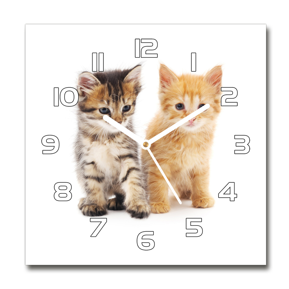 Horloge carrée en verre Chat brun et roux