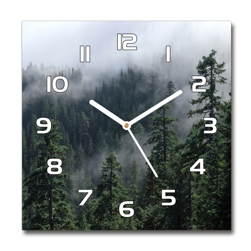 Horloge carrée en verre Brume de forêt