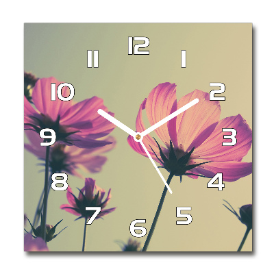 Horloge carrée en verre Fleurs roses