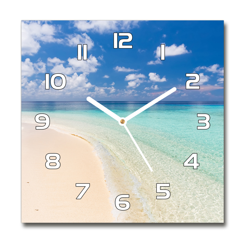 Horloge carrée en verre Plage aux Maldives