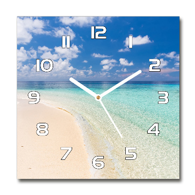 Horloge carrée en verre Plage aux Maldives