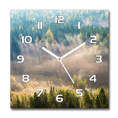 Horloge carrée en verre Brume dans la forêt