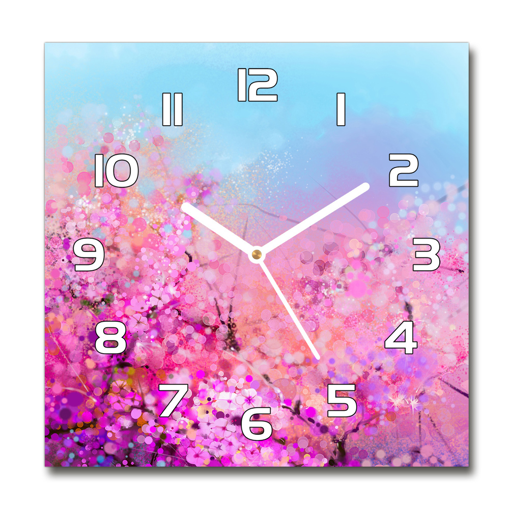 Horloge carrée en verre Fleurs de cerisier