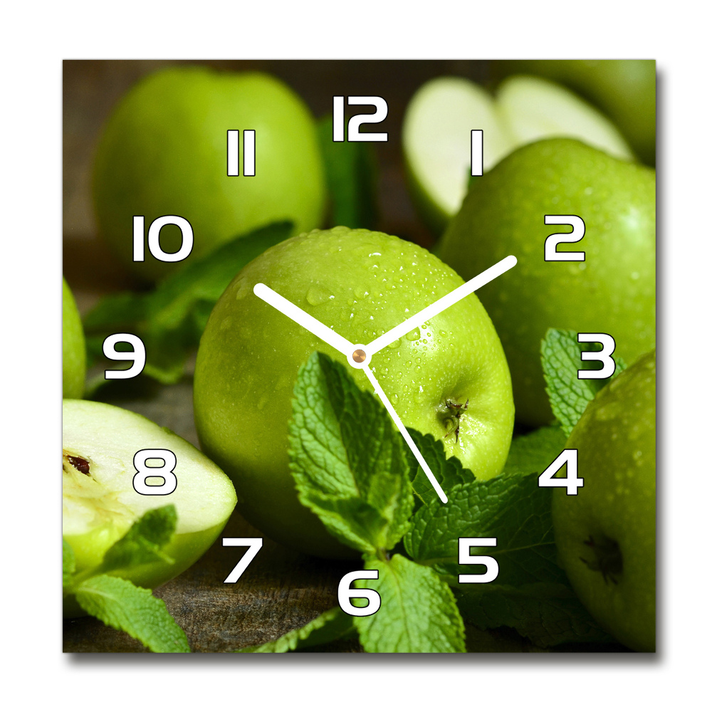 Horloge carrée en verre Pommes vertes