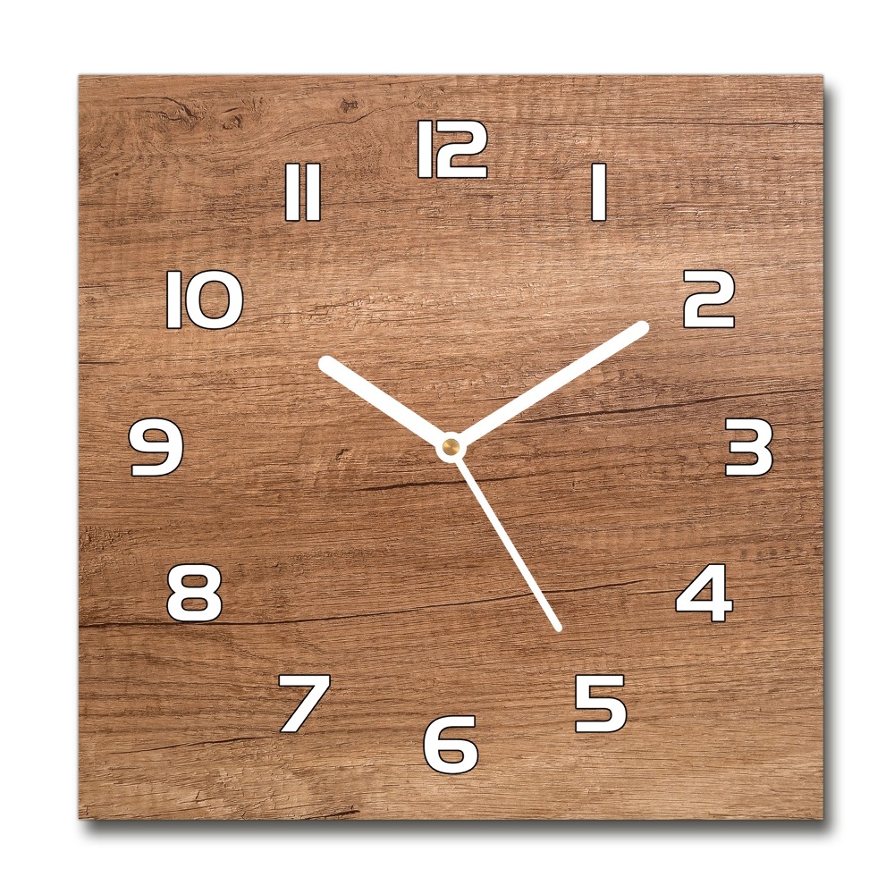 Horloge carrée en verre Fond bois