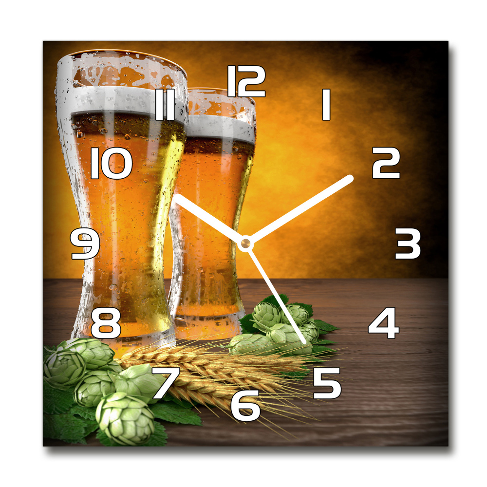 Horloge carrée en verre Deux verres de bière