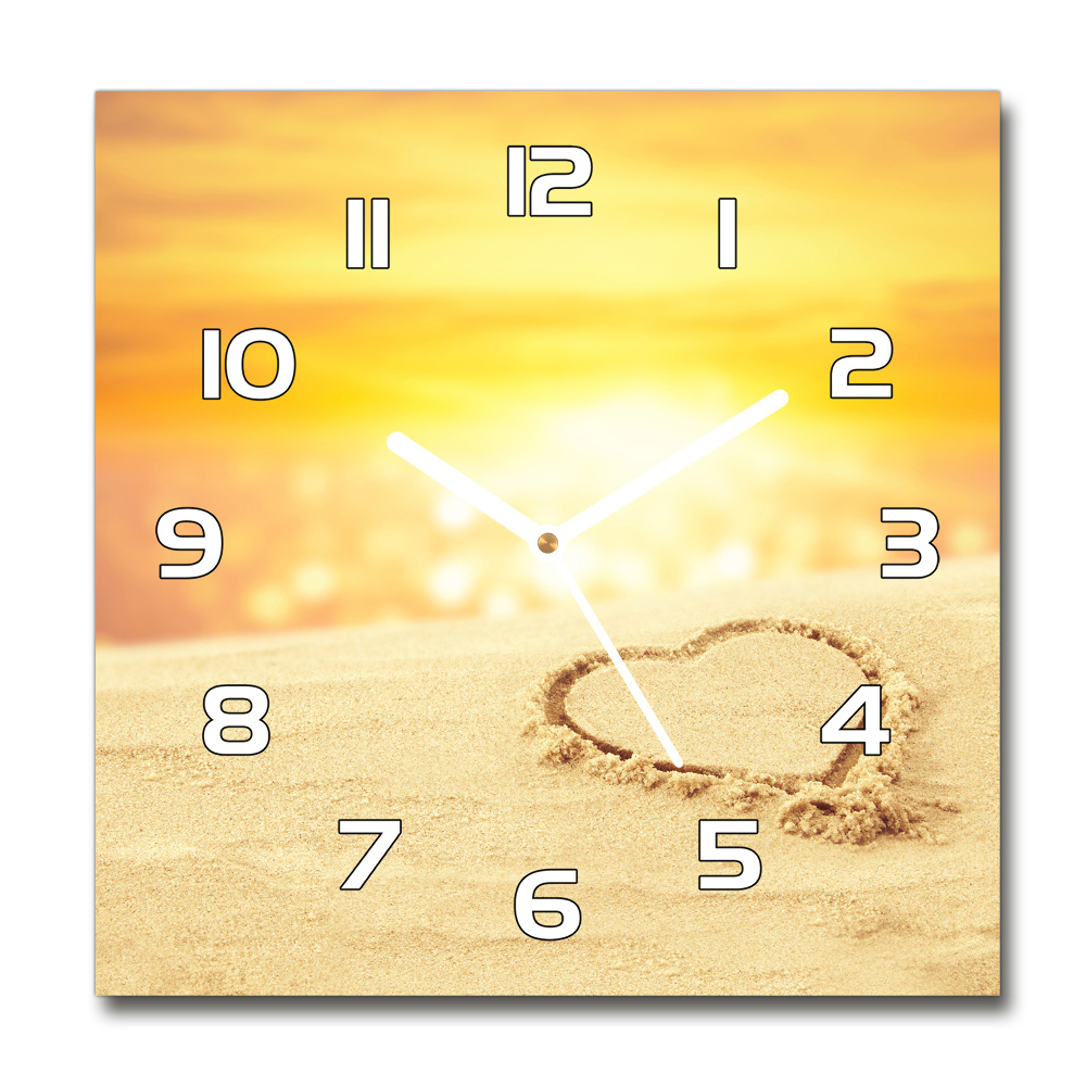 Horloge carrée en verre Coeur sur le sable