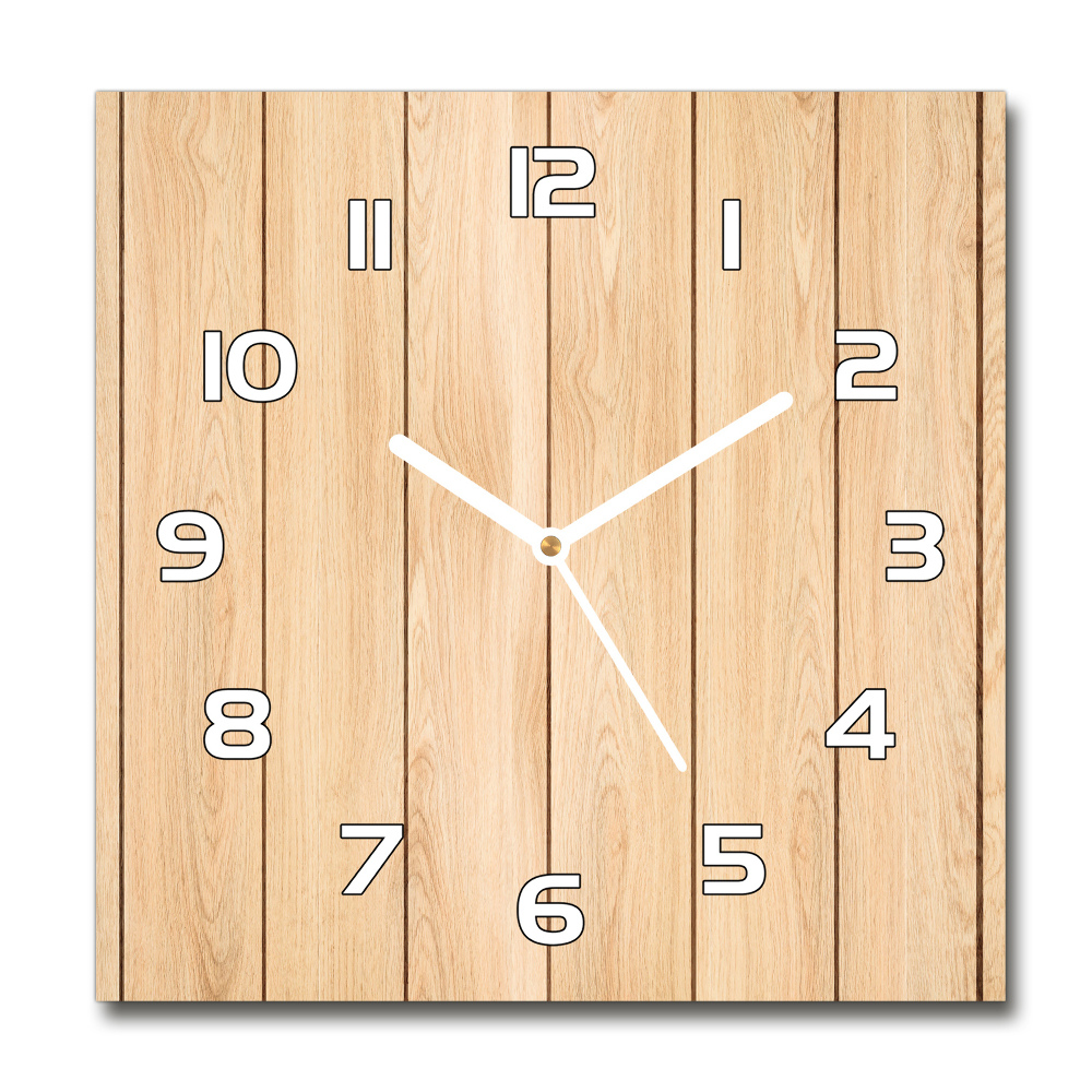 Horloge carrée en verre Fond en bois planches de couleur claire