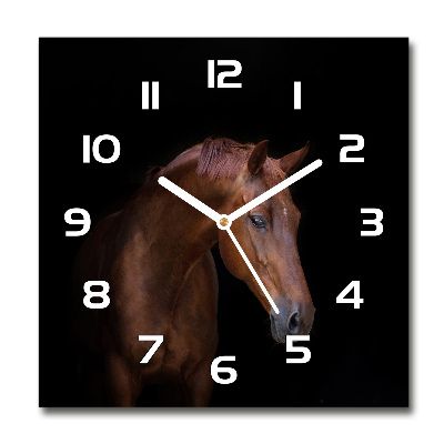 Horloge carrée en verre Cheval brun