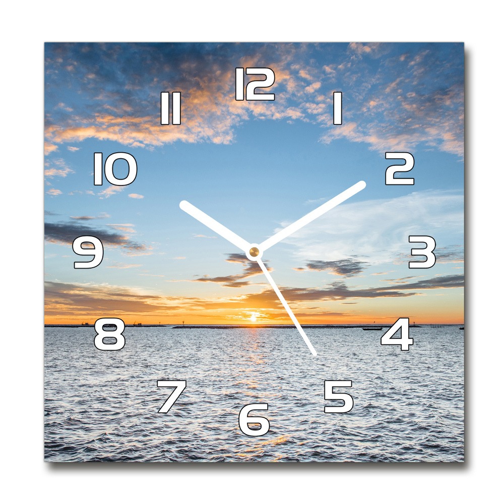 Horloge carrée en verre Crépuscule au bord de la mer