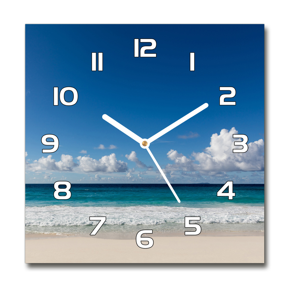 Horloge carrée en verre Plage Seychelles