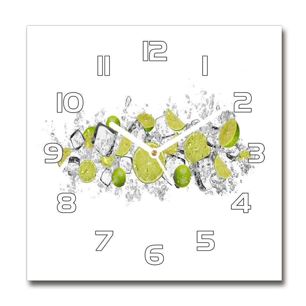 Horloge carrée en verre Glaçons au citron vert