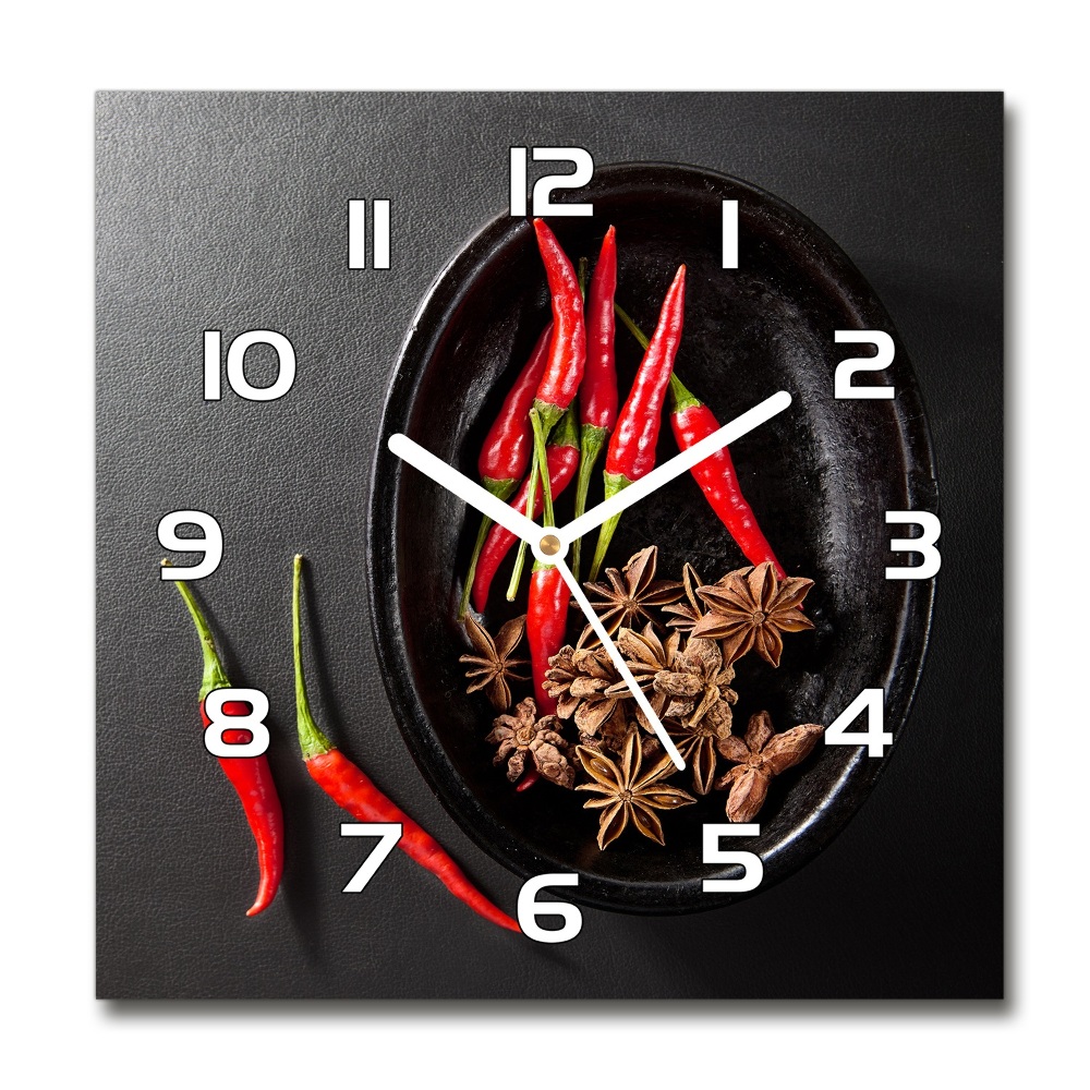 Horloge carrée en verre Piments