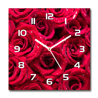 Horloge carrée en verre Gouttes sur roses