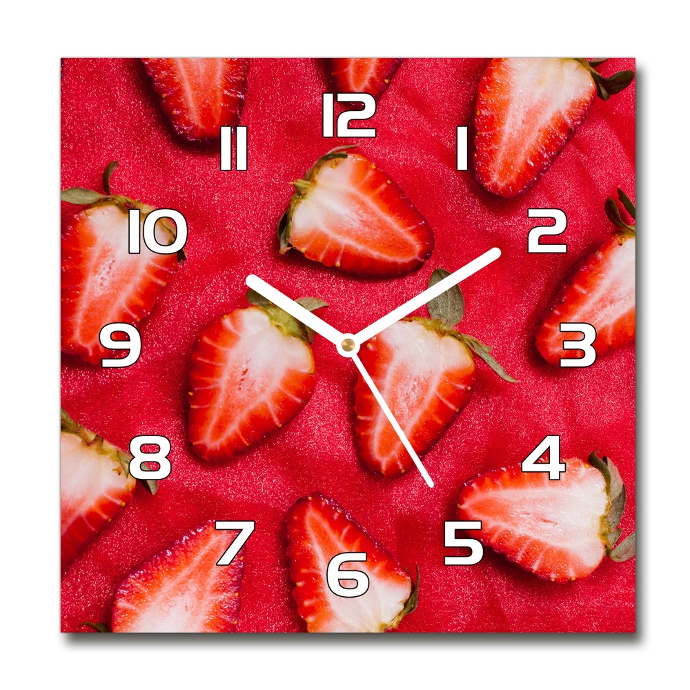 Horloge carrée en verre Fraises coupées en morceaux