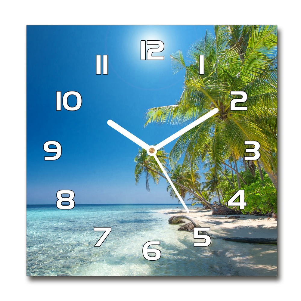 Horloge carrée en verre Plage des Maldives